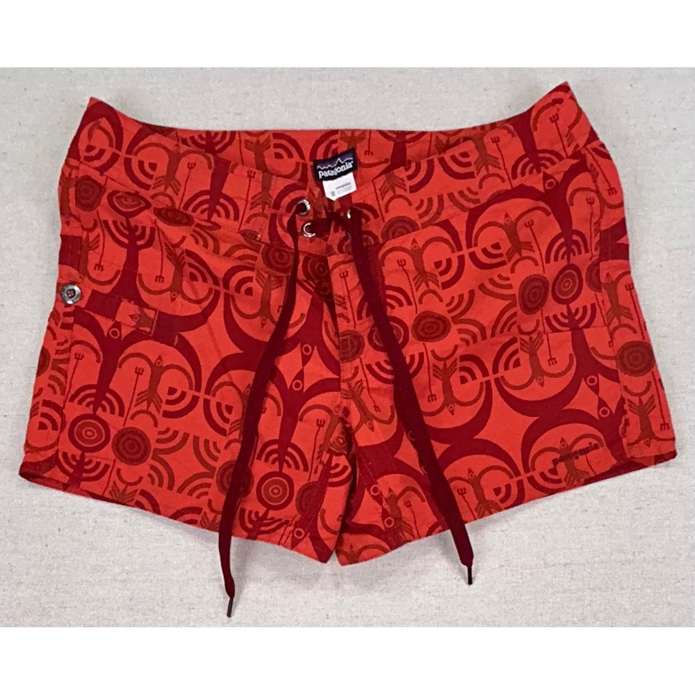 Patagonia Womens‎ Red Tribal Print Board Shorts Swim Trunks Size 4